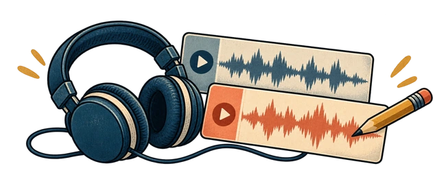 Deux versions audio, casque et crayon : écouter, comparer et affiner.